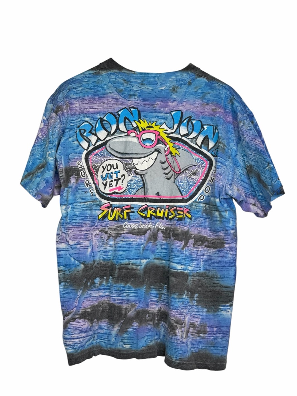 Ron Jon Vintage 90's Surf Shop T Shirt Party Shark Bawdy “You Wet Yet?” RARE L